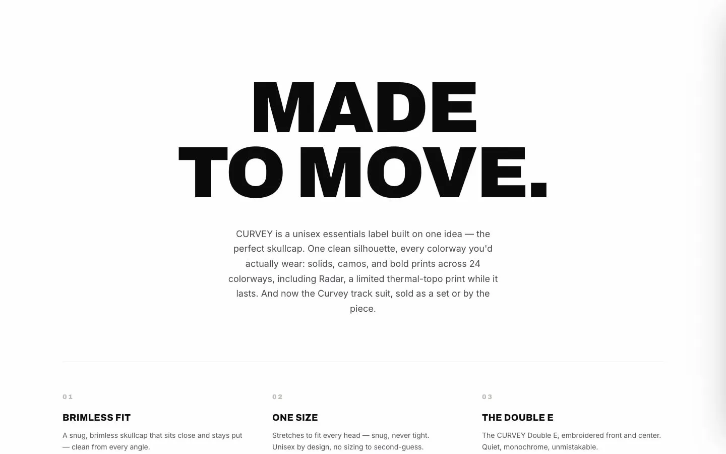 The “Made to move” brand story section on shopcurveye.com