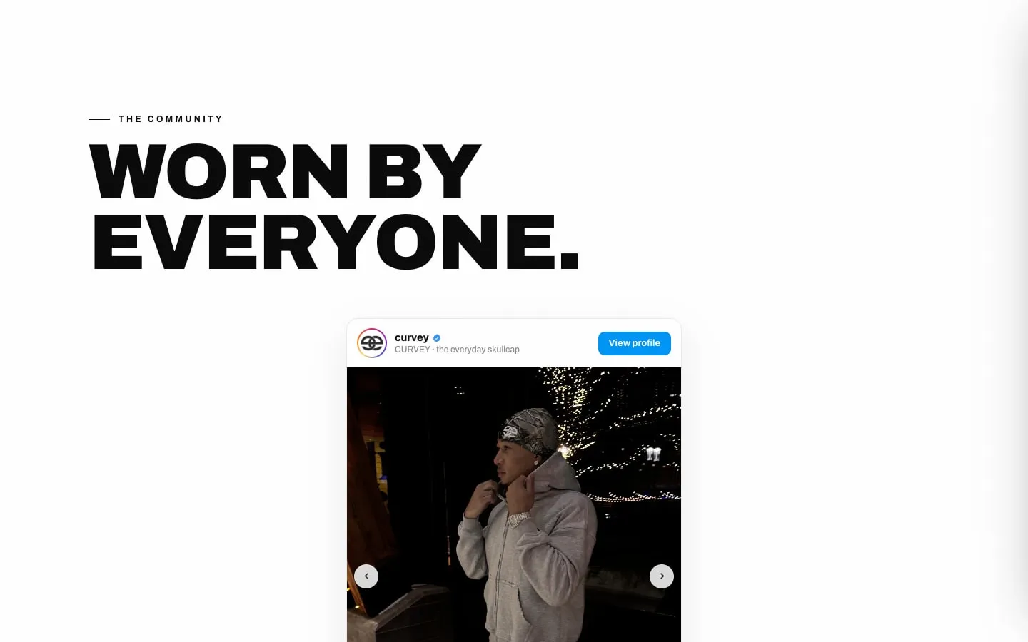 The “Worn by everyone” lookbook and community section on shopcurveye.com